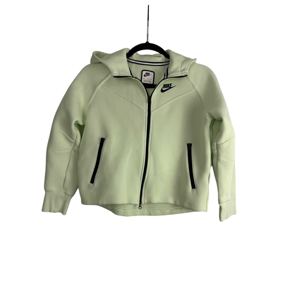 Nike Tech Fleece Full Zip‎ Hooded Jacket Lime Green Black Trim Womens Medium
